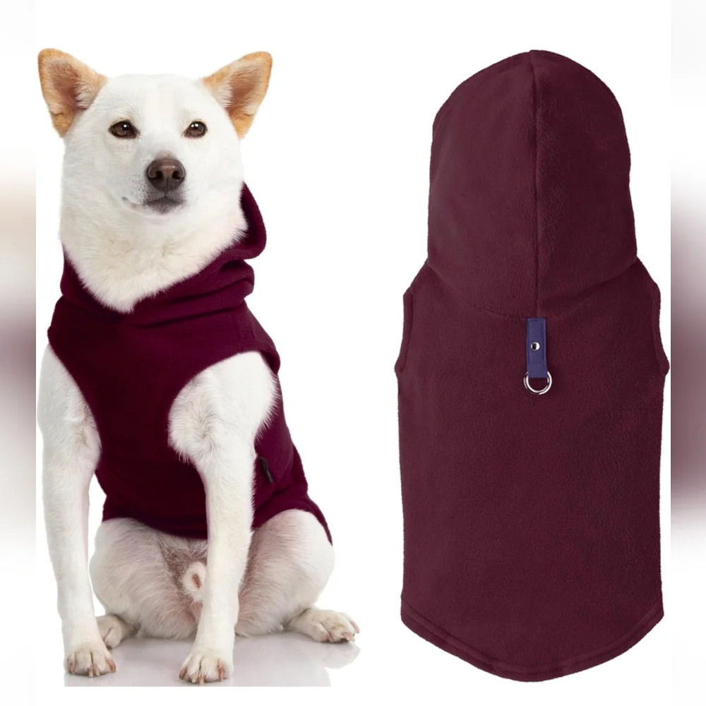 Gooby Fleece Vest Hoodie - With Leash Attachment - Small Dog Size Medium